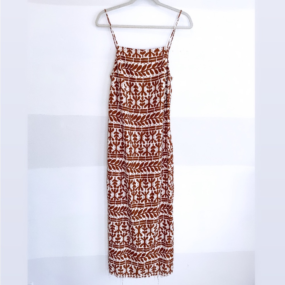 ZARA Printed Linen Blend Midi Dress